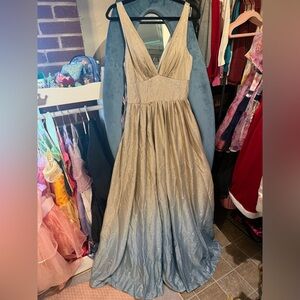Gold Ombre Sparkle V-Neck Evening Dress